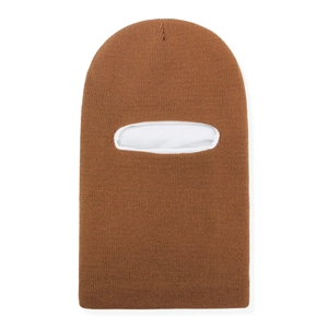 Vue détaillée d'une cagoule en tricot marron avec doublure en polaire blanche pour enfant