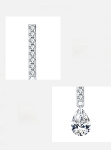 Macro detail of s925 sterling silver waterdrop earrings with hand-set cubic zirconia