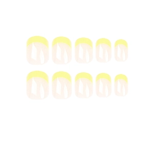 Faux ongles French manucure jaunes minimalistes, lot de dix sur fond blanc pur