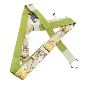Green canvas pet harness with horse pattern print and metal D-ring buckle