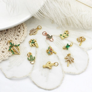 18K gold plated cactus and coconut tree pendants with colorful cubic zirconia stones