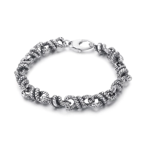 Bracciale Doppia Serpente Acciaio Inossidabile 316L Argento Antico Texture Squame Punk Gothic Hip Hop Gioielli Uomo Accessorio