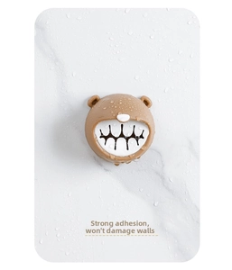 Waterproof brown bear towel holder for bathroom walls with strong adhesive grip