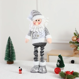 Standing Santa Claus doll in silver and white with sequins and telescopic legs for decor