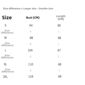 Detailed size chart for women's hooded sweatshirt showing chest and length measurements
