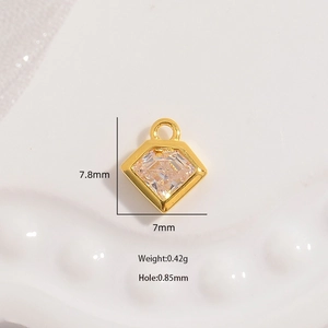 S925 sterling silver geometric rhombus zircon pendant with detailed product dimensions