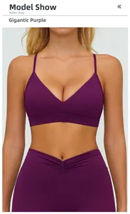 Détails du soutien-gorge de sport col V violet Kyoho et du legging de yoga à fronces