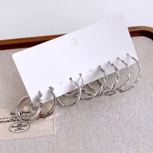 Set di orecchini a cerchio in argento minimalisti con design a spirale su vassoio