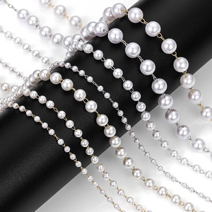 Multiple styles of white imitation pearl chains with gold and silver brass spacers for DIY