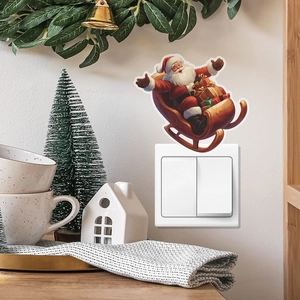 Glow-in-the-dark Christmas Santa on sleigh wall sticker for light switch decor