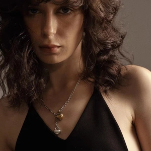 Fashionable gold and silver double heart pendant necklace with OT toggle clasp for women