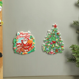 3D resin Christmas fridge magnets set with Santa Claus, reindeer sleigh and festive tree
