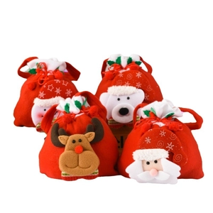 Christmas gift bags set featuring Santa Claus and Snowman designs in red felt fabric