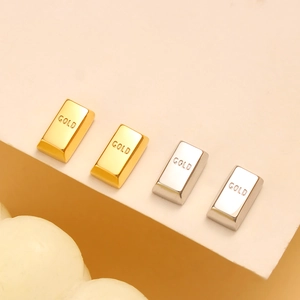 Titanium steel gold and silver brick earrings with GOLD engraving in minimalist style