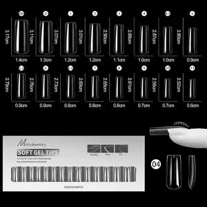 Tabella taglie con 16 misure di punte per unghie in gel opaco da 1,4 cm a 0,6 cm di base