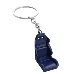 Racing seat keychain in deep blue finish with durable metal ring and chain link