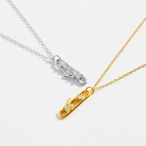 S925 sterling silver paperclip necklace with zircon pendant in gold and silver finish
