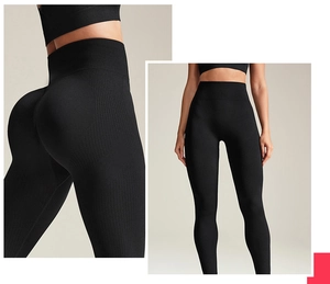 Détail du legging de yoga sans couture taille haute avec texture nid d'abeille noir