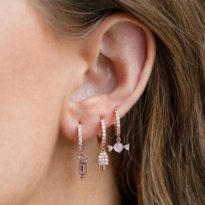 Set of three gold plated ice cream and candy earrings with pink cubic zirconia