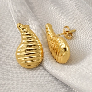 French style 18K gold plated titanium steel water drop earrings with textured finish