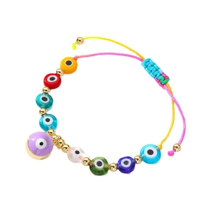 Bohemian evil eye beaded bracelet with colorful charms and adjustable gold-plated beads