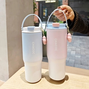 Gradient stainless steel vacuum insulated coffee cups with portable handles and charms