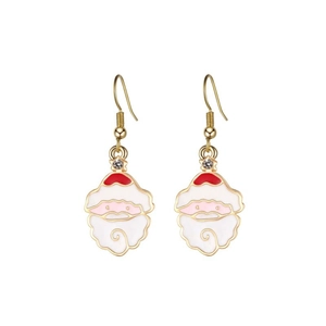 Detail of Christmas Santa earrings with gold hooks, red enamel finish and sparkling rhinestone