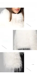 Detailed close-up showing the soft long pile texture and collar of a white faux fur vest