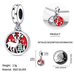 Detailed size chart for Christmas reindeer and tree silver pendant with S925 hallmark