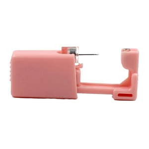 Pink disposable ear piercing gun with zircon flower stud and 316 steel needle