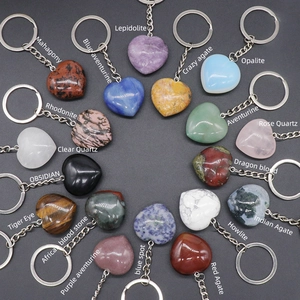 Heart Shaped Natural Stone Keychain Polished Crystal Agate Quartz Healing Stone Key Ring Accessories