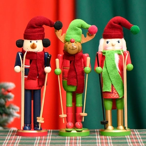 Christmas Wooden Nutcracker Figurines Skiing Snowman Reindeer Soldier Hand Painted Desktop Festive Home Decor Ornament