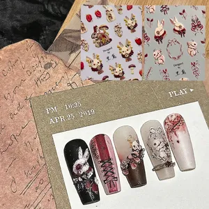 Embossed Nail Art Stickers 3D Relief Rabbit Strawberry Mushroom Gothic Dark Style Vintage Decals DIY Manicure Decoration