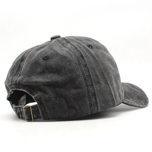 Vintage washed charcoal gray cotton baseball cap with adjustable metal buckle back