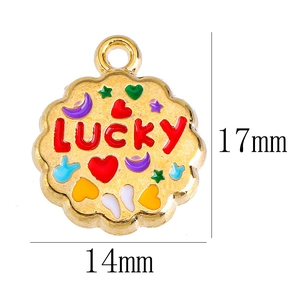 Gold enamel Lucky charm pendant for DIY jewelry making, 17mm x 14mm size reference