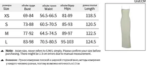 Size chart showing bust, waist, hips, and length in CM for backless knit dress