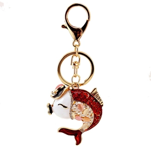 Creative Chinese style koi fish keychain with sparkling crystals and metal finish