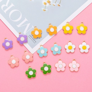 Colorful floral alloy charms with five-petal oil drip finish for DIY jewelry making