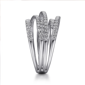 Modern multi-layer silver ring with sparkling diamonds and hollow interlocking design