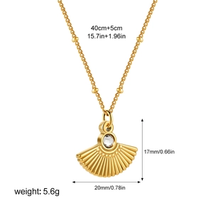 Detailed size specifications for gold fan pendant necklace with white crystal