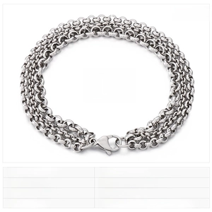Three-layer stainless steel chain bracelet with lobster clasp, 3mm to 5mm width