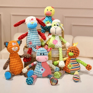 Cute Animal Plush Toy Patchwork Corduroy Fabric Doll For Kids Comforting Cat Sheep Dog Duck Cow Bird Home Decor
