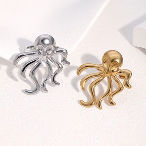 Octopus Open Ring Stainless Steel Gold Plated Adjustable Ocean Marine Animal Fashion Jewelry For Women