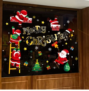 Détails des autocollants Père Noël et texte Merry Christmas sur vitrine en verre