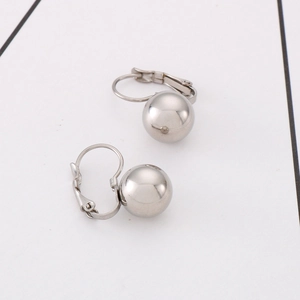 Minimalist silver stainless steel ball drop earrings with lever-back closure for women