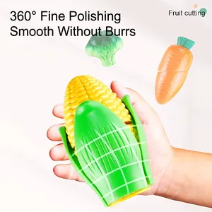 Kids pretend play fruit and vegetable cutting toy set with corn and carrot in storage bucket