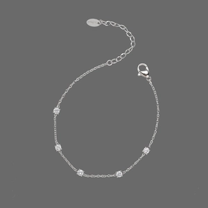 Minimalist Stainless Steel Bracelet With Cubic Zirconia Stones Four Prong Setting Elegant Jewelry For Women Silver Tone