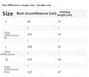 Size chart for women's hooded sweatshirt with bust and length measurements in cm