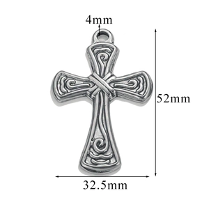 Silver Celtic cross pendant dimensions showing 52mm height and 32.5mm width details