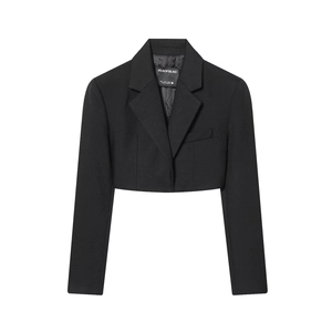 Classic black cropped blazer for women with a minimalist vintage straight-cut design